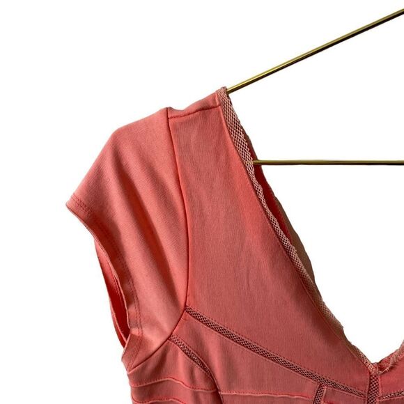 Free People Double V Bodycon Coral Dress Size Large - Picture 3 of 10